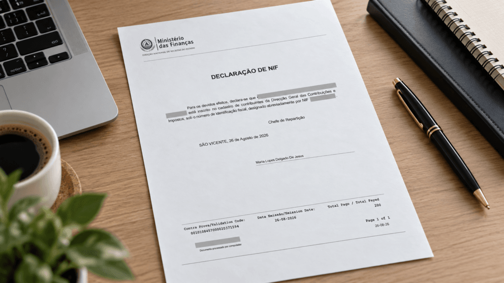 Declaração de NIF emitida pelas Finanças de Cabo Verde — documento oficial